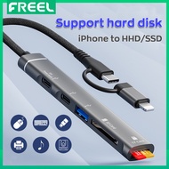 Lightning Type C to USB Multifunction HUB OTG Micro SD Card Reader compatible iphone to SSD HDD USB 3.0 TF Docking Station 15 plus 14 pro max 13 12 11 xs xr 8 7 Support hard disk