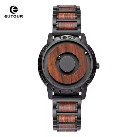 EUTOUR-Men's Solid Wood Magnetic Watch Luxury Sports Quartz Waterproof Watch Original Fashion Busine