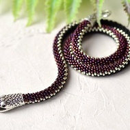 Snake necklace, Purple beaded necklace, Serpent choker