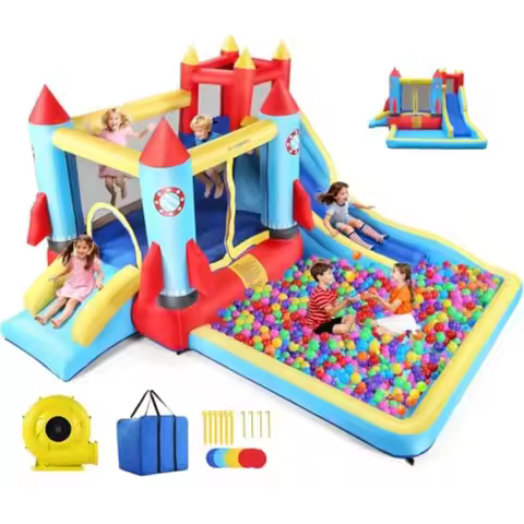 Inflatable Bounce House for Big 3-12 Outdoor/Indoor Bouncy Castle with 2 Slides Blower Jumping Area 