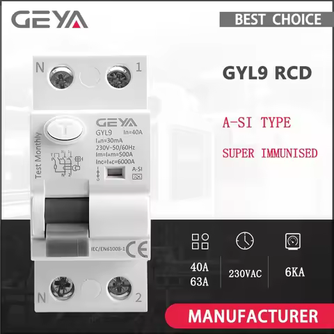 GEYA GYL9 A-SI Type Time Delayed RCD RCCB ELCB Electromagnetic Circuit Breaker 40A 63A 30mA 0.03A Ty