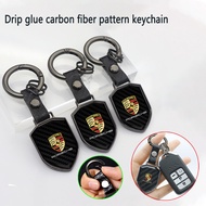 Porsche Drip Glue Carbon Fiber Patterned Keychain Pendant Metal Anti Drop Car Key Pendant For Porsch
