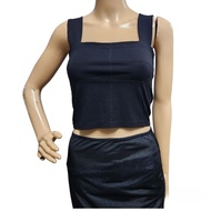 PW78 (FREE SIZE) Stage black square neck crop top