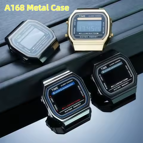 A168 Metal Watch Case with Glass Mod Kit for Casio A168W A168WGG-1B A164WA-1 Stainless Steel Case an