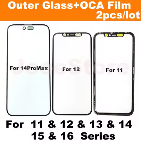 2pcs Outer Glass With OCA Film For iphone 11 12 13 14 15 16 Pro Max Mini Plus XR XS Touch Screen Fro