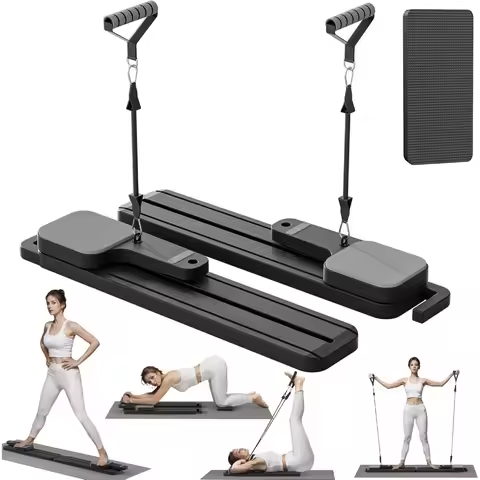Pilates Board with Resistance Bands, 7-in-1 Foldable Pilates Reformer Set, Pilates Reformer Machine 
