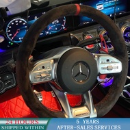 Customized Braid Car Steering Wheel Cover Wrap Anti-Slip Suede Leather For Mercedes-Benz AMG C43 E53