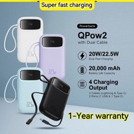 Power Bank  20000mAh PD 22.5W 20W Fast Charging Powerbank Dual-Cable Portable Charger