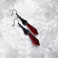 Taiwan Ready Stock [91% Praise Rate] Gothic Red Black Gem Pendant Earrings Dark Bat Hexagonal Column