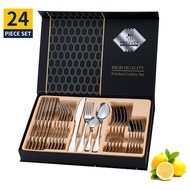 24 Pcs Cutlery Set Dinner Spoon Fork Set Sudu Garfu Set Hadiah Kahwin untuk Pengantin Baru Hadiah Ka