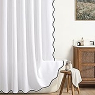 Cotton Shower Curtain White Waffle Scalloped Modern Shower Curtains for Bathroom 72" W x 84" L