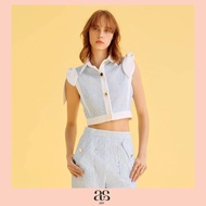 [asv ss25] Belinda Sleeveless Top เสื้อผู้หญิง แขนกุด แต่งคอปก แต่งดีเทลผูกปมที่ไหล่ แต่งกุ้น แต่งกร