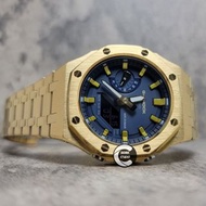 《改裝訂製》G-SHOCK特別限量版 男裝女裝手錶鋼錶電子錶 防水潛水錶 農家橡樹 Casioak Casio G Shock Special Limted Edition GA2100 Luxury Men Ladies Watch 深藍色 金色