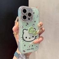 75 Full Screen KT Cat Flashing Diamond Bowknot Apple 6promax Phone Case 5/2 in 1 Lens Film
