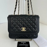 香奈兒/Chanel 黑金菱格口蓋方胖子 鏈條肩背包
