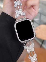 Correa de reloj compatible con Apple Watch con diamante de imitación con diseño de mariposa