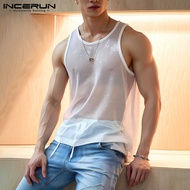 INCERUN Mens Sleeveless Sport Fiess Sando Stylish Crew Neck Mesh Plain Vests Tops See Through Tanks