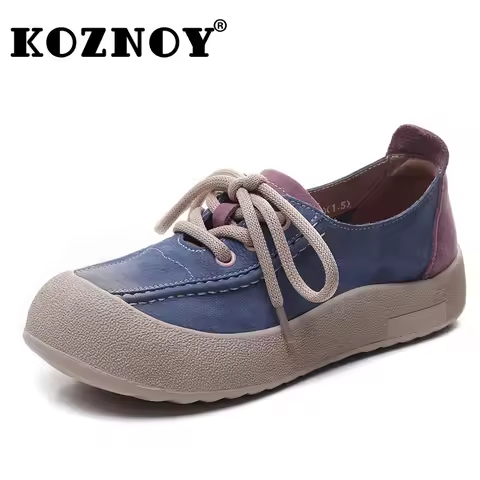 Koznoy 4.5cm Natural Cow Suede Genuine Leather Shoes Women Native Flats Comfy Natural Soft Soled Loa