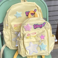Bei Bao Bao กระเป๋านักเรียนสตรีกระเป๋าเป้สะพายหลังสีชมพูสีเหลืองน่ารักStar Schoolกระเป๋าสาวร้อนY2Kกระเป๋านักเรียนความจุขนาดใหญ่