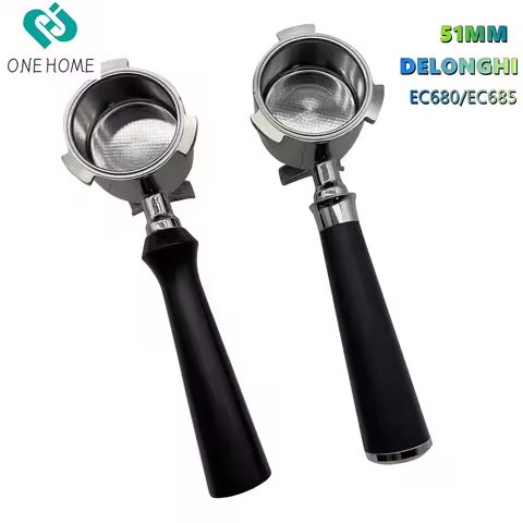 51mm Double Spout Portafilter Espresso Handle: Compatible with Delonghi Dedica EC680/EC685/EC820/EC8
