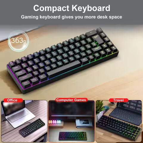 Russian English Dual Language Keyboard 68-Key RGB Backlit Gaming Mechanical Keyboard for Gaming Gami
