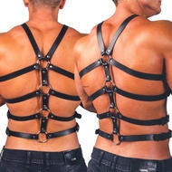 ✿ Men Punk Belt Black Adjustable Straps Buckle Rings Clubwear Self Bondage Costume
