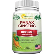 aSquared Nutrition Red Korean Panax Ginseng (1000mg Max Strength) 180 Capsules Root Extract Complex, Asian Powder Supplement, High Dosage Ginsenosides in Seeds, Women &amp; Men Health