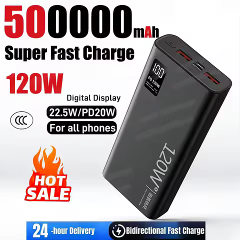 120W Power Bank 500000mAh Large Capacity Super Fast Charge Power Bank Portable Battery Charger For i