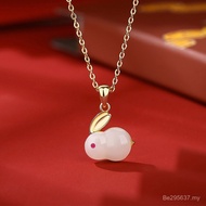 S925 Benming Year Rabbit Light Luxury Gift for Girlfriend Jade Rabbit Necklace Gift Pendant Sterling