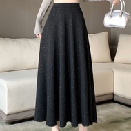 New Style Skirt Skirt High Waist Mid-Length Long Skirt Sequin Drape Black Hem Skirt