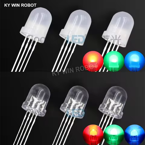 10PCS 8mm Full-color LED RGB red/green/blue Common Cathode/Anode Four feet transparent highlight col
