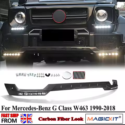 For Mercedes-Benz G Class W463 Front Bumper Splitter Lip with LED G500 G550 G65 1990 1991 1992-1995 