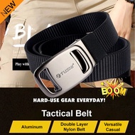 【COD】Men's tactical belt iron buckle thickened elastic belt trouser belt canvas pilot belt