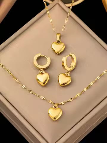 1set 4 pcs stainless steel jewelry, including a necklace, earrings and a bracelet, with a retro and 