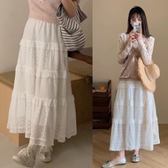 White lace skirt embroidered lotus flower long layer - 23September