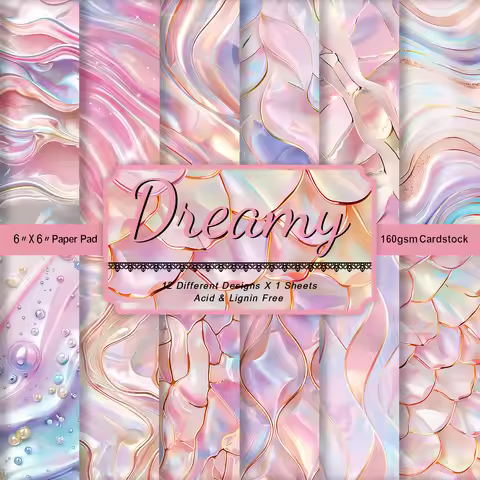 12pcs Pearl Shimmer Scrapbook Paper, Dreamy Aesthetic Collage Background, Perfect for DIY Cards & Gi