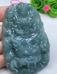 天然A貨翡翠冰藍虛空藏菩薩吊墜送高貨繩