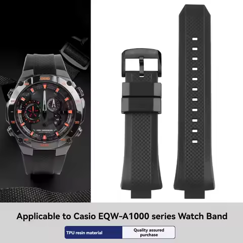 Replacement Resin Rubber Strap for Casio Edifice EQW-M1100 EQW-A1000 EQW-A1100, Waterproof Sports Wa