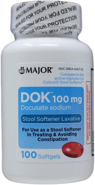 Major Dok Stool Softener Softgels 100 Mg Softgel Per Bottle Major Dok Stool Softener Softgels 100 Mg