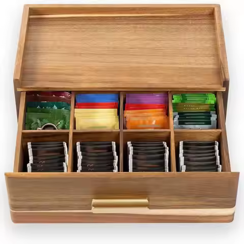 Wood Tea Bag Organizer Practical Space Saving Tea Station Chest Storage Drawer for Kitchen Pantry Ca