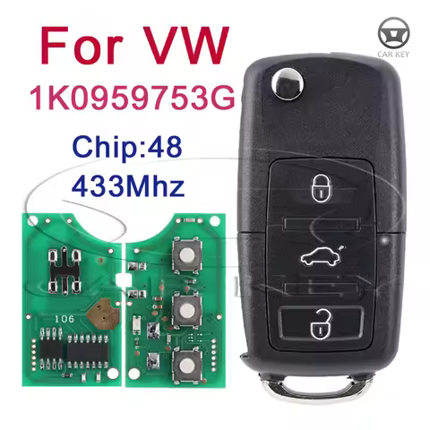 Flip Remote Key 1K0 959 753 G For VW/VOLKSWAGEN SKODA CADDY EOS GOLF JETTA SIROCCO TIGUAN/TOURAN HU6