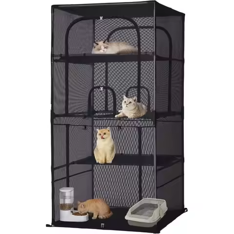 4-Tier Indoor/Outdoor Cat Enclosure, Spacious Playpen with Upgraded Mesh, Easy to Clean (31.4L x 31.
