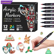 LOVETOUCH 24 Colors Acrylic Paint Pens Dual Tip Acrylic Paint Markers Art Set with Brush Tip and Fin