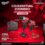 MILWAUKEE M12 ESSENTIAL COMBO M12FPD2-0+M12FID2-0+C12C+M12B4(FREE 6IN1 FASTBACK UTILITY KNIFE)