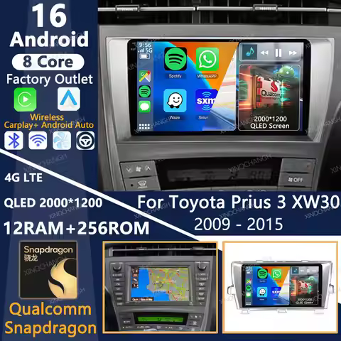 Android 16 Car Radio For Toyota Prius 3 XW30 2009 - 2015 Head Unit Carplay Auto GPS Qualcomm QLED Mu