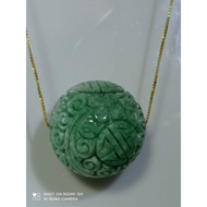 #J340 Natural Grade A Jade Jadeite Engraved BIG Ball Pendant H23.7mm (Free Necklace Chain)