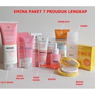 Emina Paket Bright Stuff Lengkap Plus Bedak 7 Produk Wajah Glowing, Ori, Bpom Kusam Moisturizer
