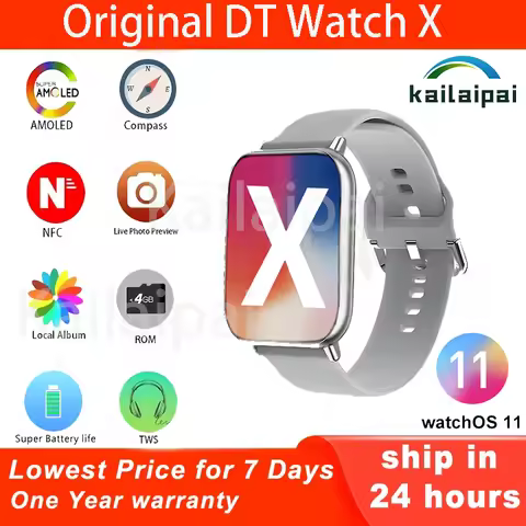 New DT watch X(10) Smart Watch 4GB ROM AMOLED Local Music Album TWS NFC ChatGPT Compass Men Women Sm