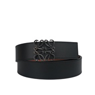 【LOEWE 羅威】Anagram 銀釦平滑牛皮雙面可用皮帶80cm(黑色/焦糖色)LO1B100096/ 平行輸入