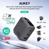 Aukey PA-B9U Nova PinS 100W GaN Wall Charger Smart Display EU UK US TH Interchangeable Plugs (24 Mon